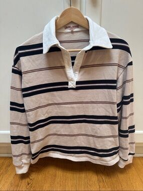 Bailey Rose Long Sleeve Striped Rugby Top - Cream/Black